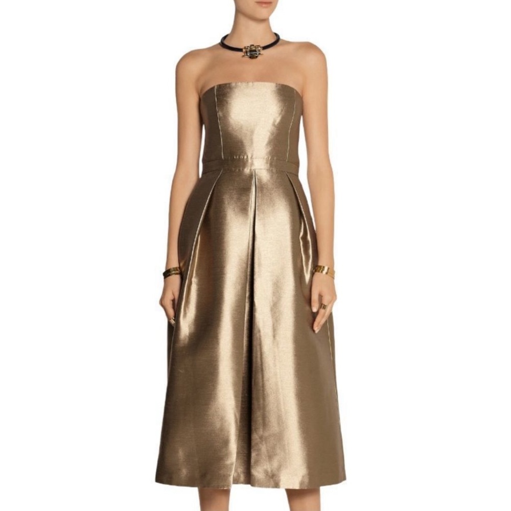 Tibi | Midas Metallic Strapless Taffeta Jumpsuit | Size 4